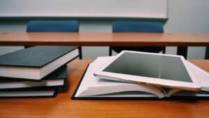 Books and Tablet on a desk