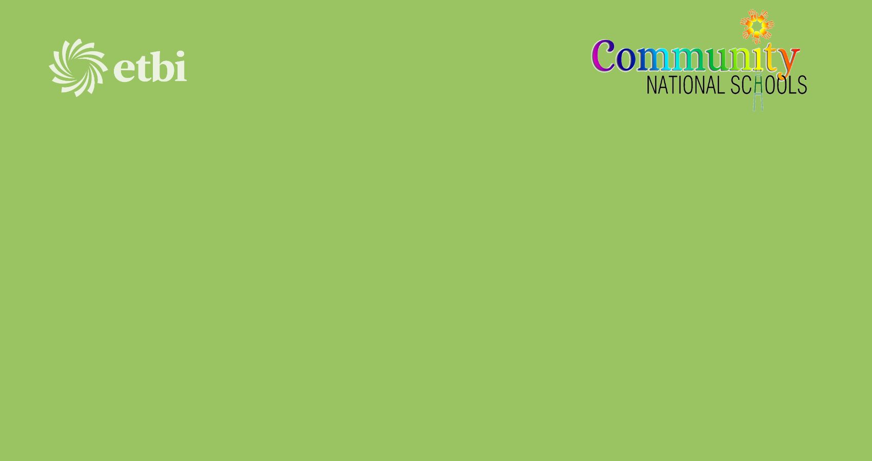 Green background with ETBI and Community National School logo